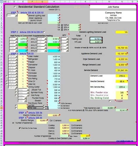 residential panel load calculator